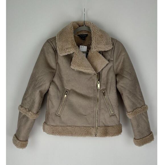 Miss Selfridge Womens Stone Mid Length Aviator Jacket Side Zip Size 2 NWT - Picture 1 of 9
